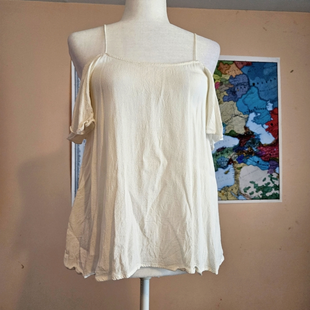 White Flutter Sleeve Open Shoulder Top